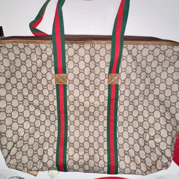 GUCCI GG Plus Supreme Web Sherry Line Tote Bag
Beige Red Green Auth - Picture 6 of 16